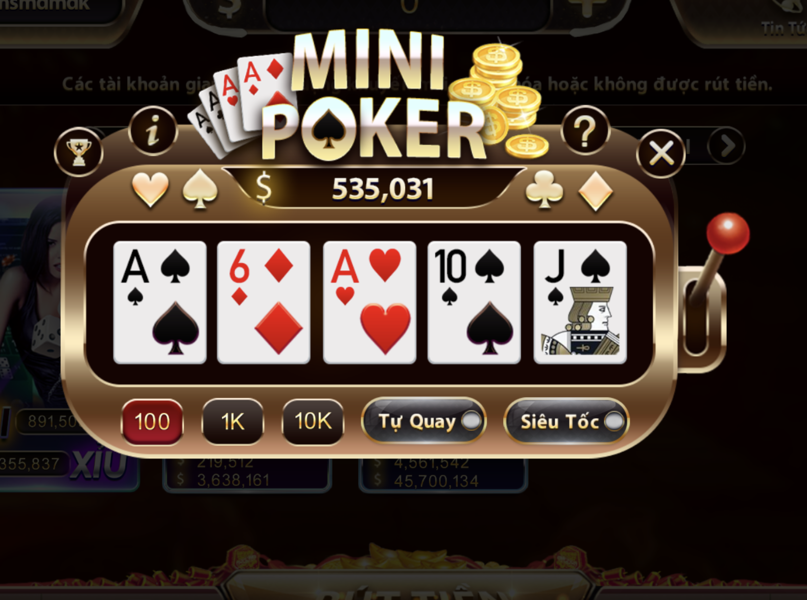 Slot Mini Poker tại cổng game Sunwin